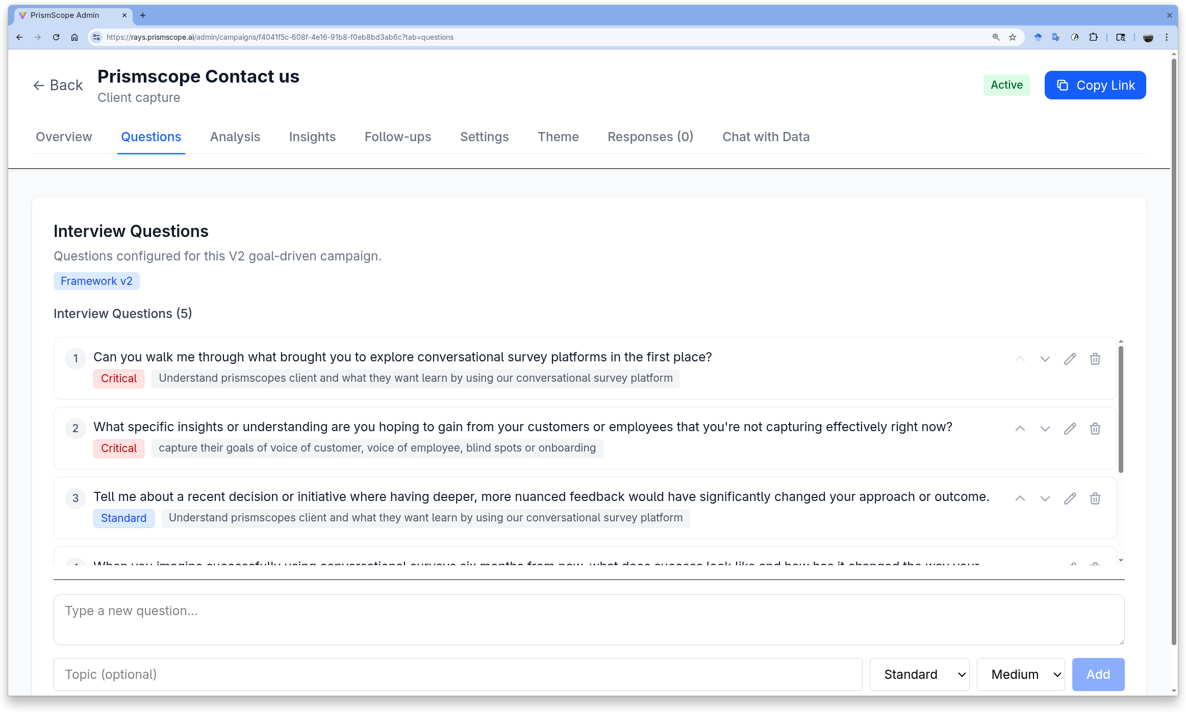PrismScope admin dashboard with real-time analytics