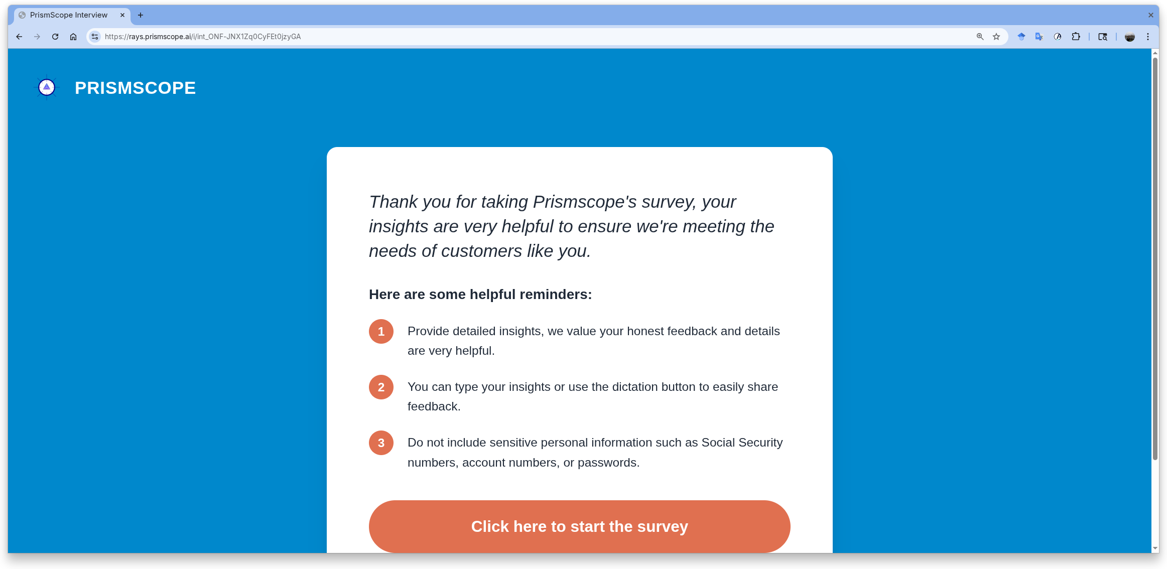 PrismScope adaptive conversation — opening questions