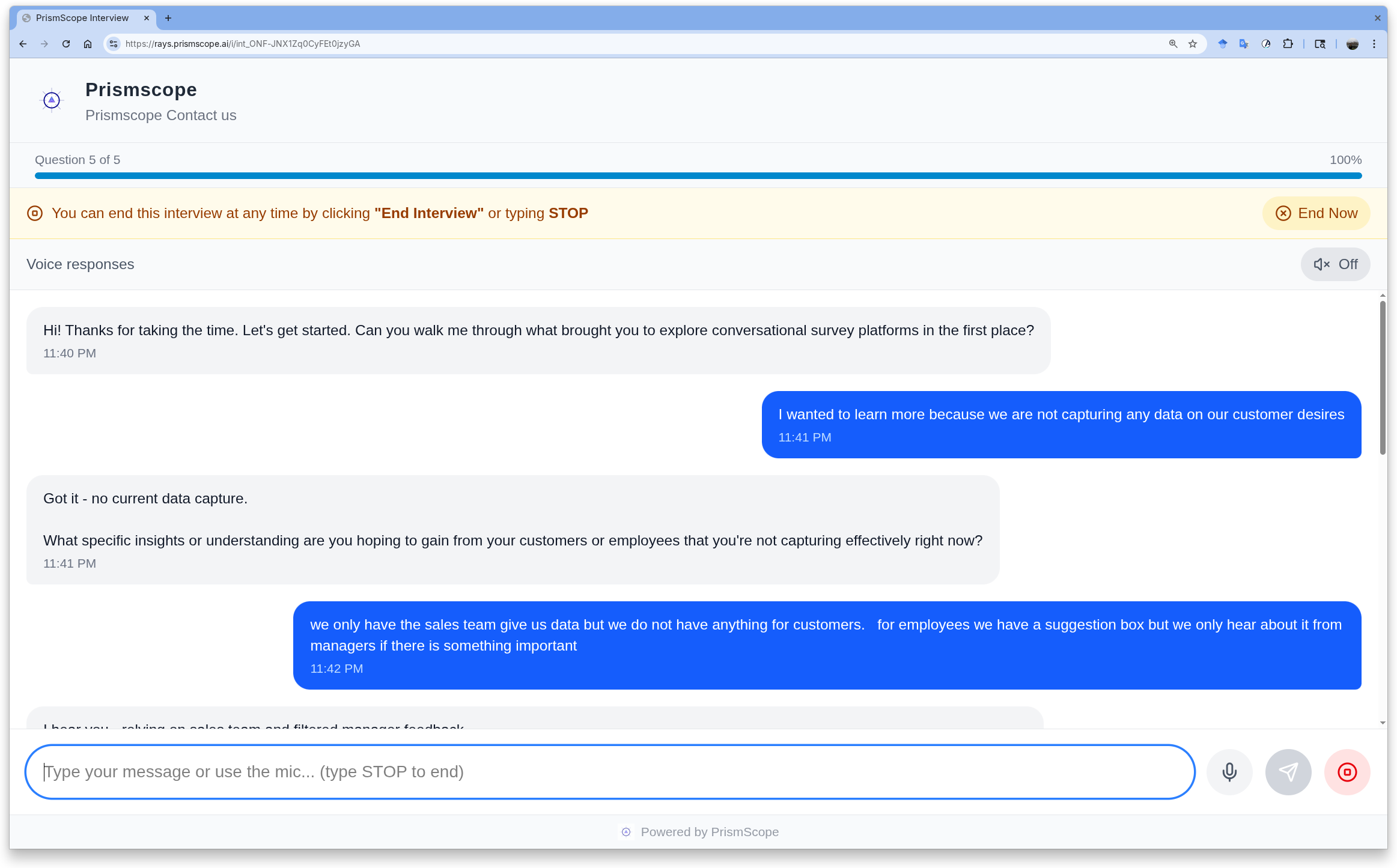 PrismScope adaptive conversation with follow-up questions