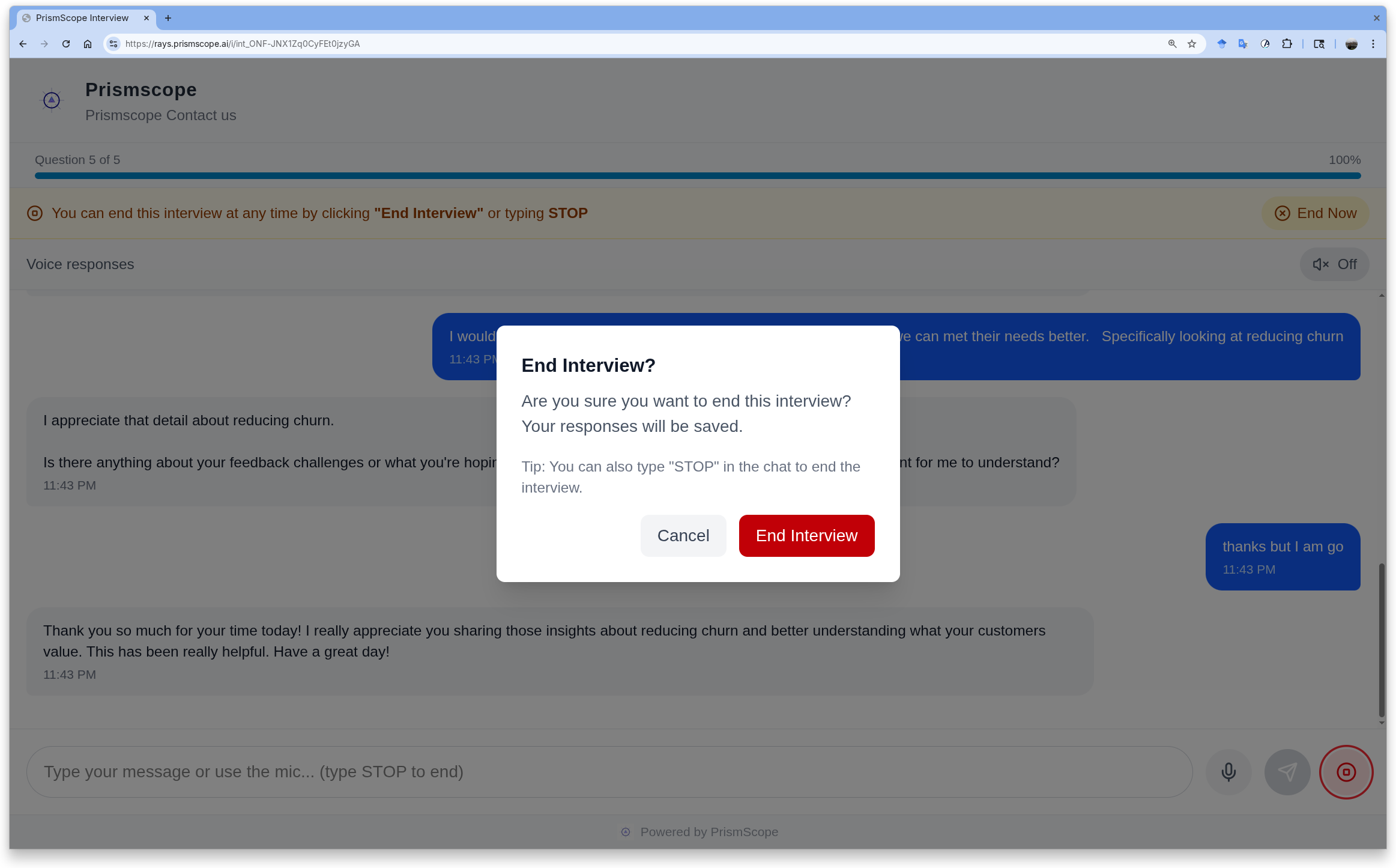PrismScope conversation exploring customer sentiment